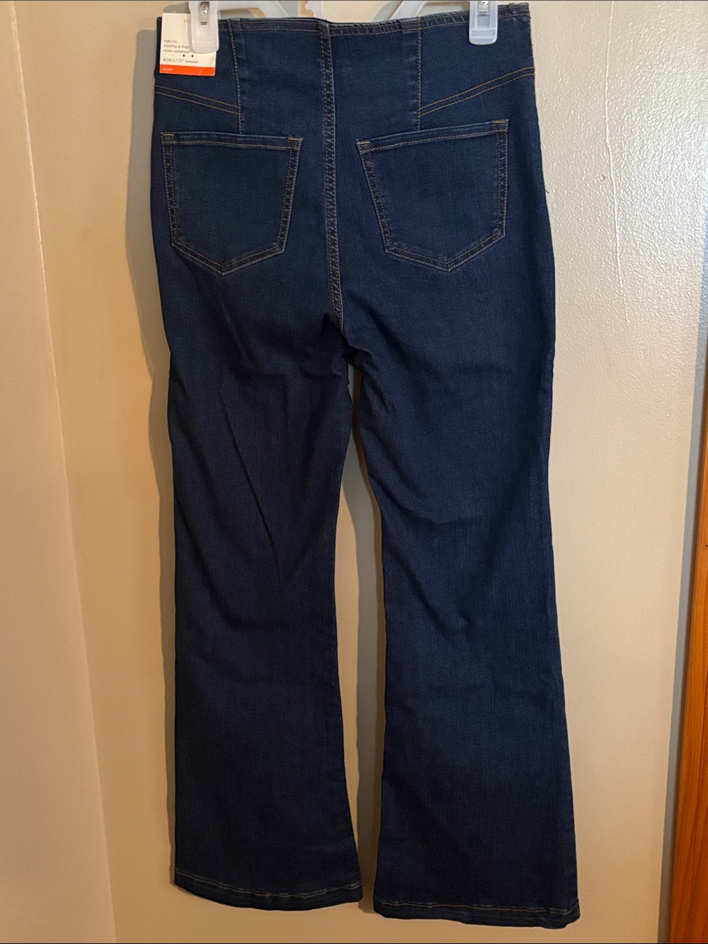 Knox Rose Pull On Stretch Flare Jeans, Deep Blue with Subtle Contrast Stitching - Picture 2 of 9